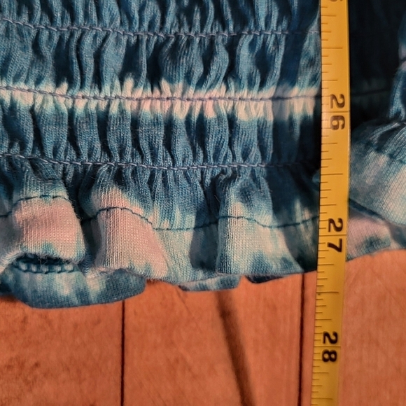 Lane Bryant Crew Neck Teal Stripe Elastic Bottom Tee - Picture 6 of 9